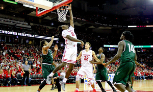 Nigel Hayes (10) was named the Big Ten's preseason player of the year. He's averaging 11.6 points per game this season.