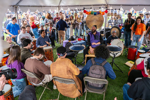 Jimbo Talbot from DrumQuest performs at the Shaw Quadrangle on April 8 for the solar eclipse. He has been working with the Barnes Center for four years in a program called “Rhythmic Connections.”