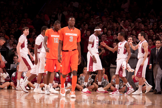 Jerami Grant and Baye Moussa Keita turn their backs while Temple celebrates. The OWls opened the second half with a 8-1 run.