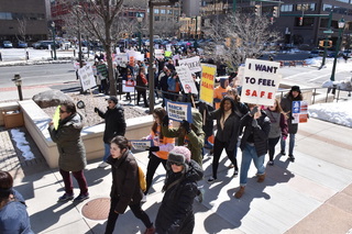 Protesters finished the march by gathering in Clinton Square to listen to speakers on Saturday. 