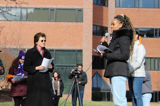 Black Graduate Student Association representative, Riansimone Harris, reads the association’s community support letter to Ritter and her board of trustees. Many organizations and faculty members took turns expressing their endorsement of the union.